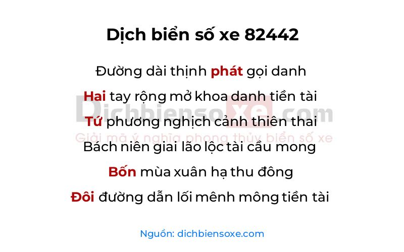 Dịch thơ biển số 82442