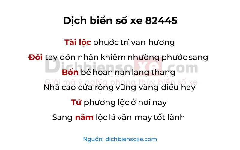 Dịch thơ biển số 82445