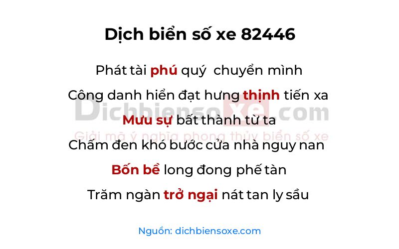 Dịch thơ biển số 82446