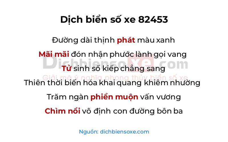 Dịch thơ biển số 82453