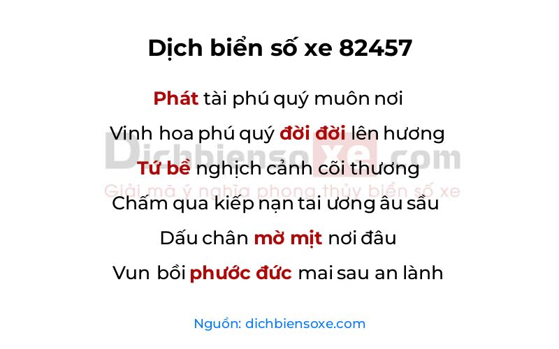 Dịch thơ biển số 82457
