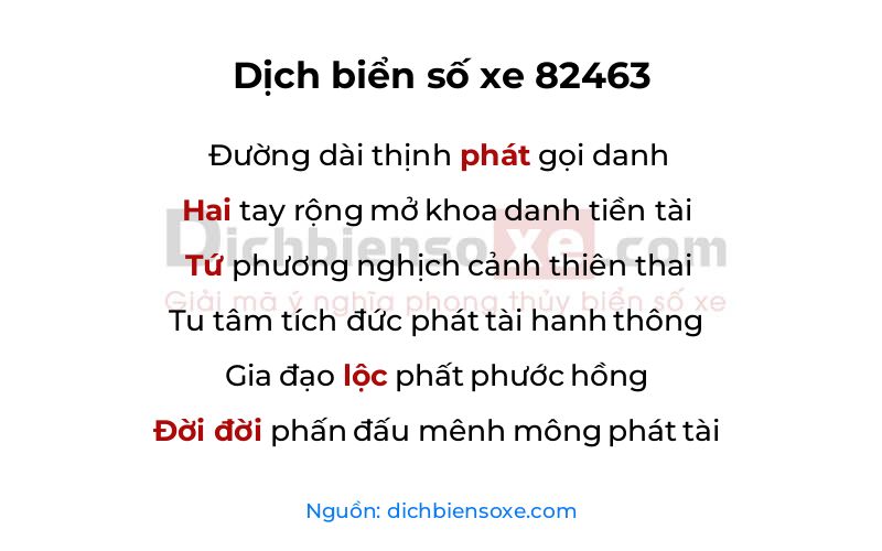 Dịch thơ biển số 82463