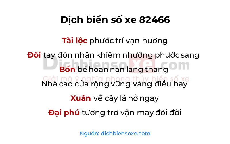 Dịch thơ biển số 82466