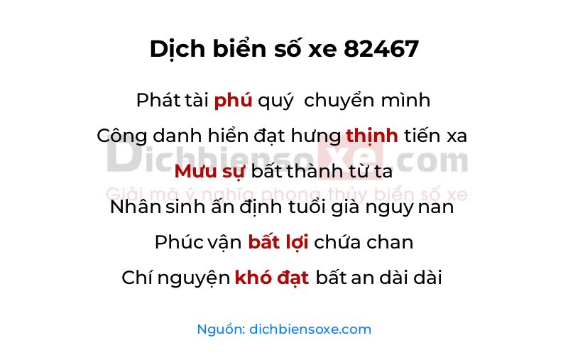 Dịch thơ biển số 82467