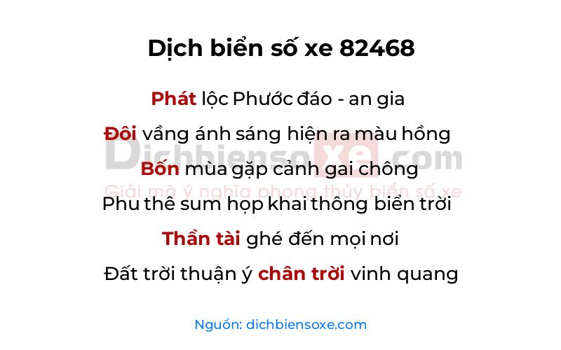 Dịch thơ biển số 82468
