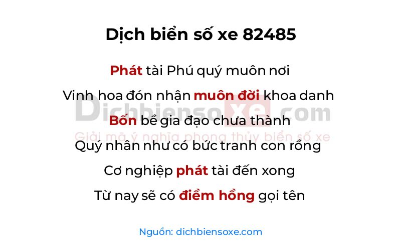 Dịch thơ biển số 82485
