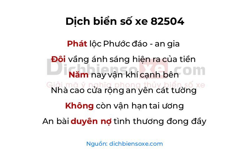 Dịch thơ biển số 82504