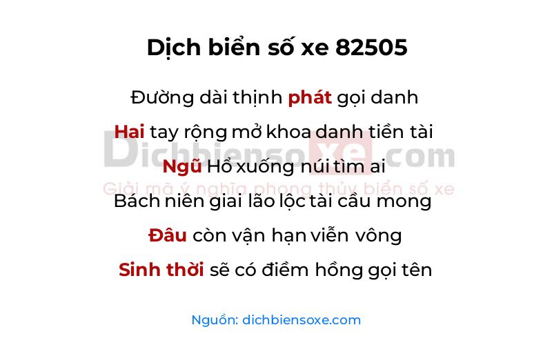 Dịch thơ biển số 82505
