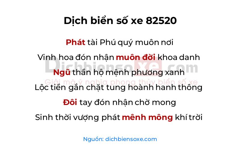 Dịch thơ biển số 82520