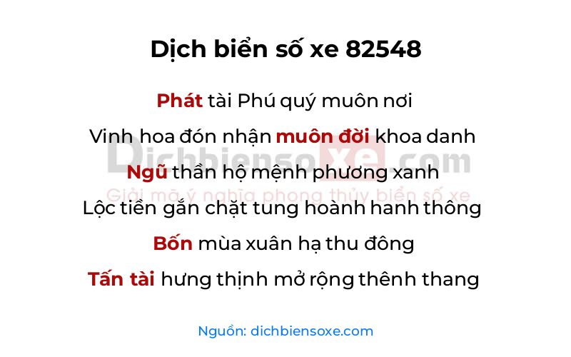 Dịch thơ biển số 82548