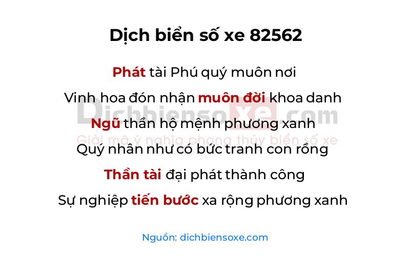 Dịch thơ biển số 82562