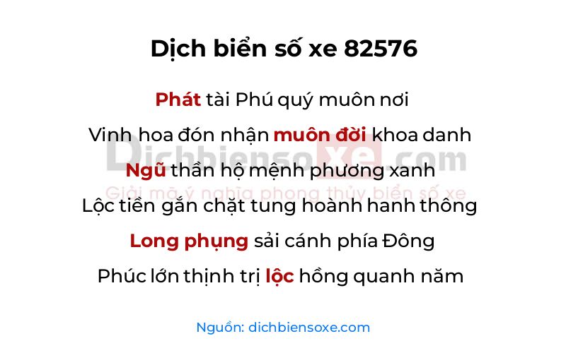 Dịch thơ biển số 82576