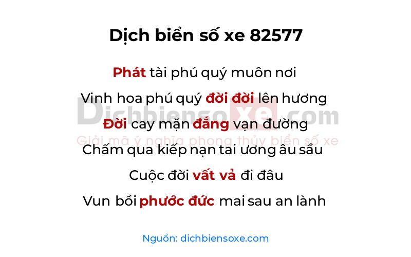Dịch thơ biển số 82577
