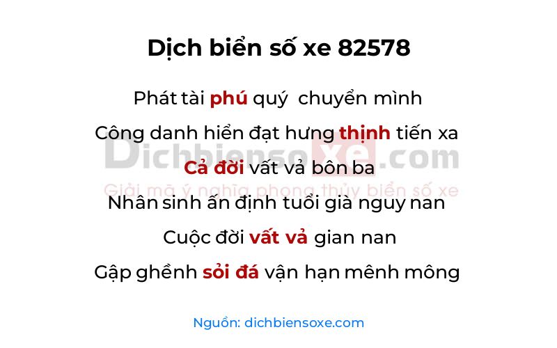 Dịch thơ biển số 82578