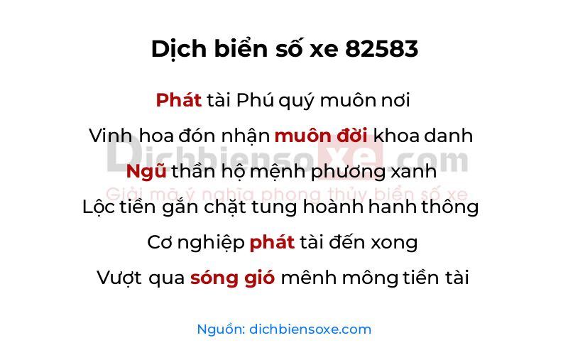 Dịch thơ biển số 82583