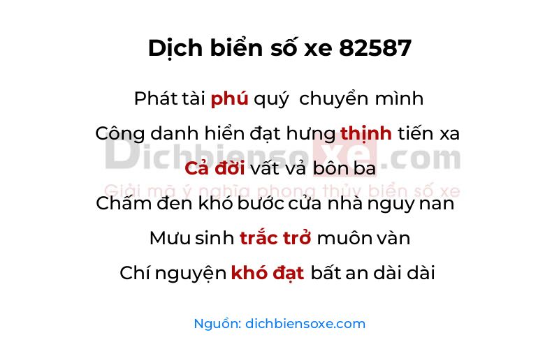 Dịch thơ biển số 82587