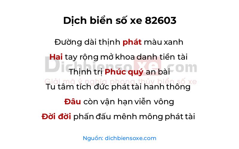 Dịch thơ biển số 82603