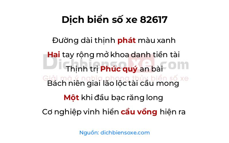 Dịch thơ biển số 82617