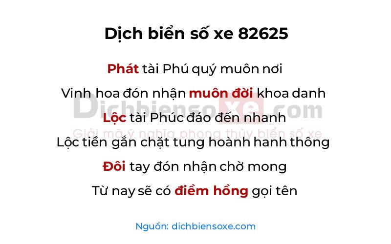 Dịch thơ biển số 82625