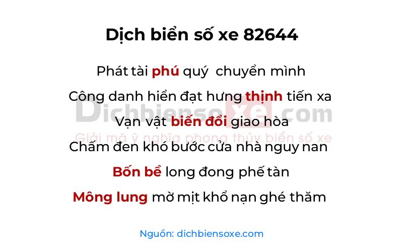 Dịch thơ biển số 82644