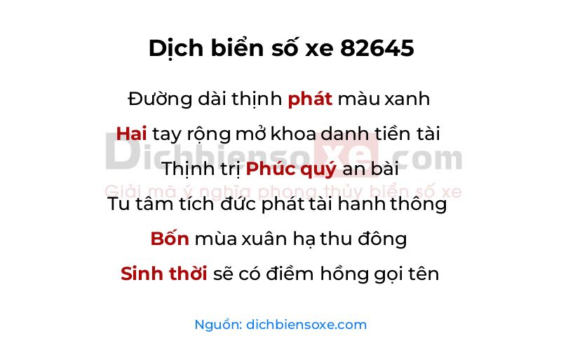 Dịch thơ biển số 82645