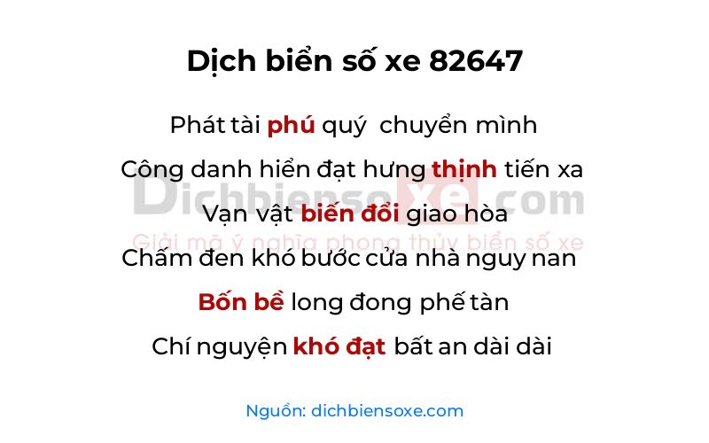 Dịch thơ biển số 82647