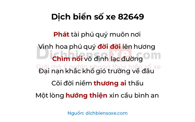 Dịch thơ biển số 82649