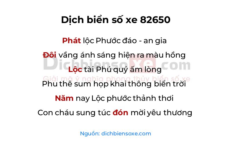 Dịch thơ biển số 82650
