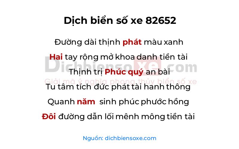 Dịch thơ biển số 82652