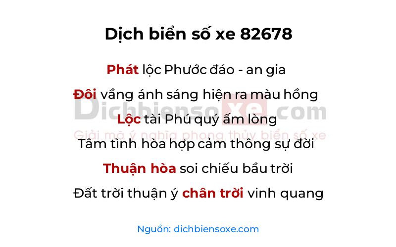 Dịch thơ biển số 82678