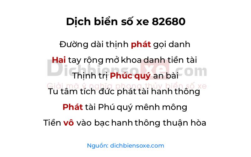 Dịch thơ biển số 82680