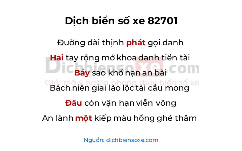 Dịch thơ biển số 82701