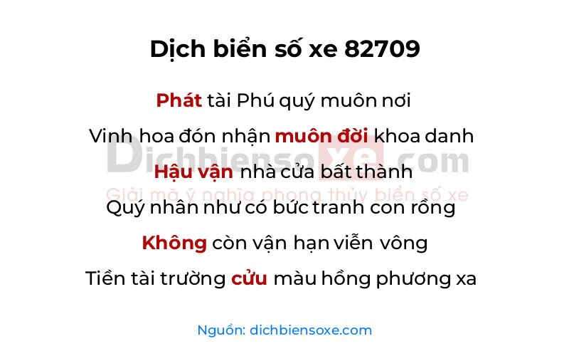 Dịch thơ biển số 82709