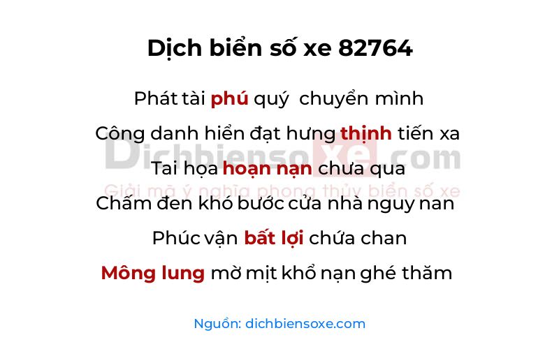 Dịch thơ biển số 82764