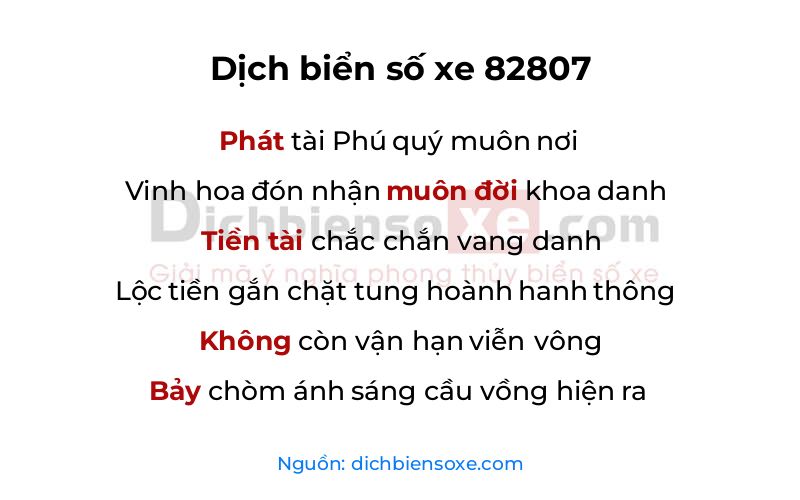 Dịch thơ biển số 82807