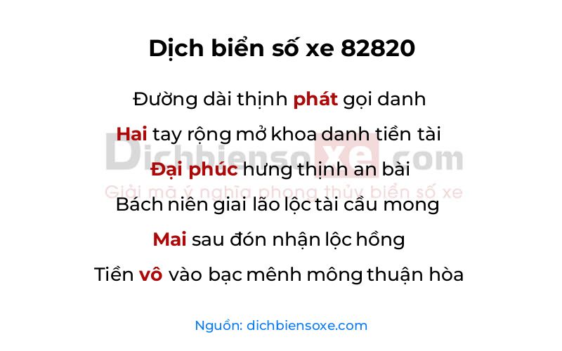 Dịch thơ biển số 82820