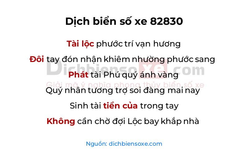 Dịch thơ biển số 82830