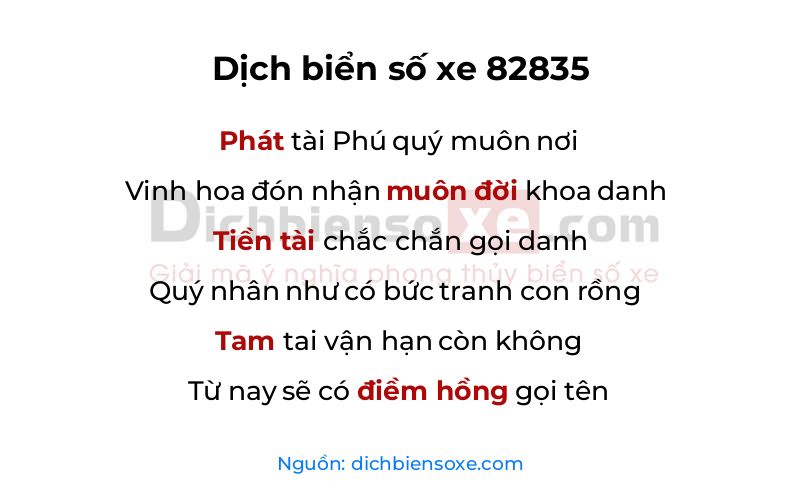 Dịch thơ biển số 82835