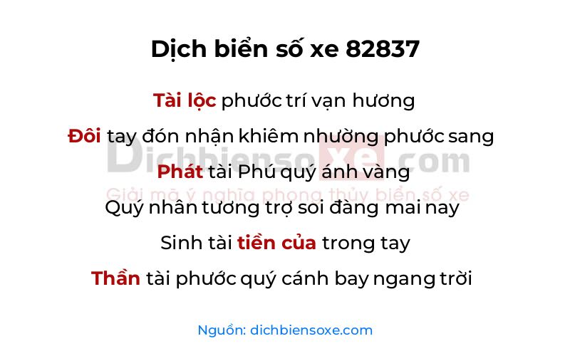 Dịch thơ biển số 82837