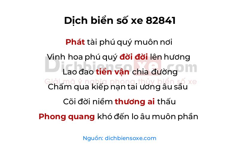 Dịch thơ biển số 82841