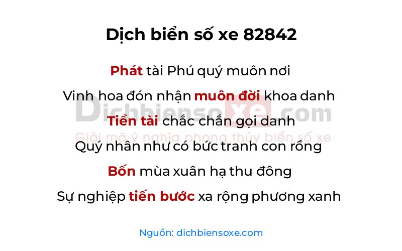 Dịch thơ biển số 82842