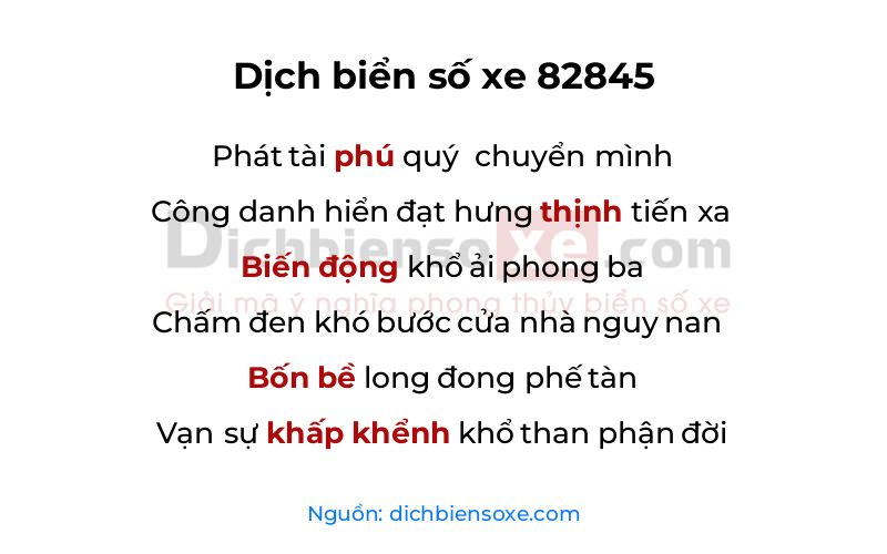 Dịch thơ biển số 82845