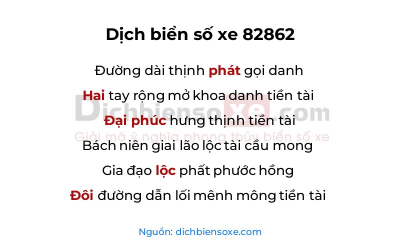Dịch thơ biển số 82862