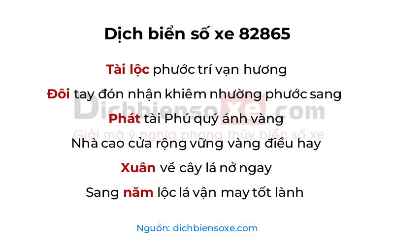 Dịch thơ biển số 82865