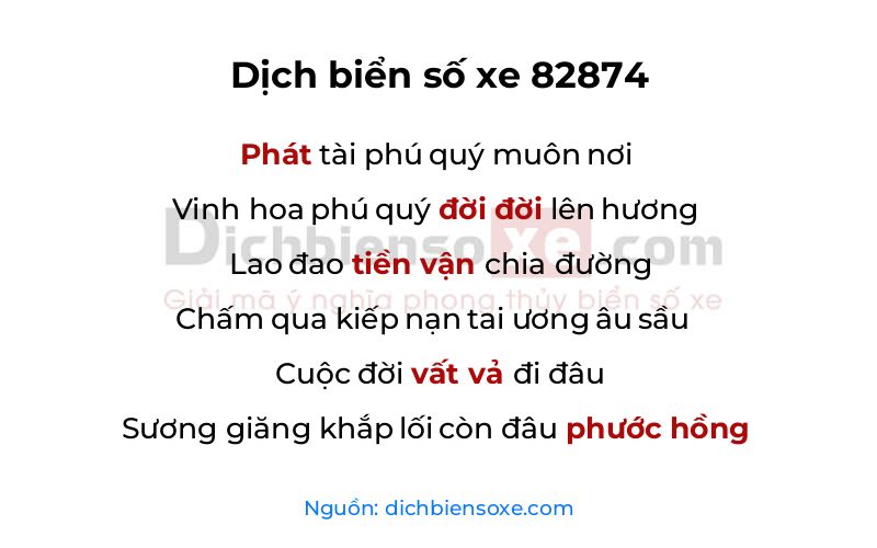 Dịch thơ biển số 82874