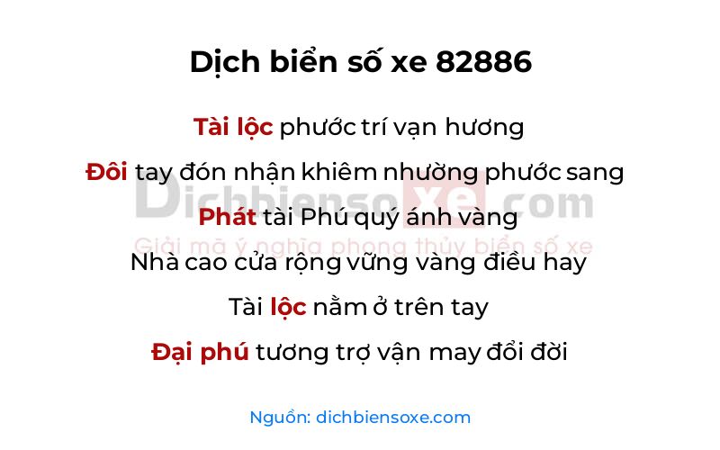 Dịch thơ biển số 82886