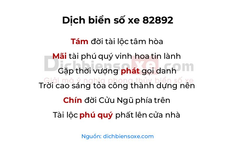 Dịch thơ biển số 82892