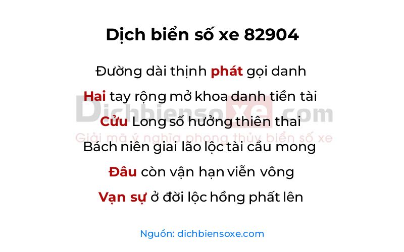 Dịch thơ biển số 82904