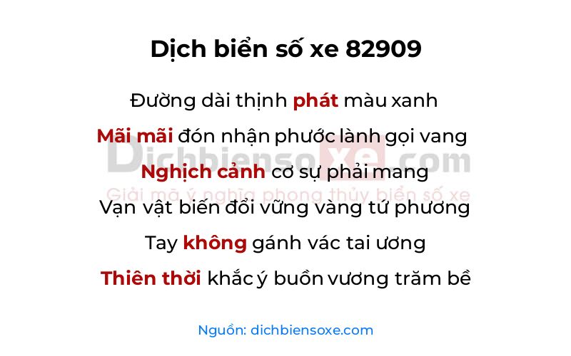 Dịch thơ biển số 82909