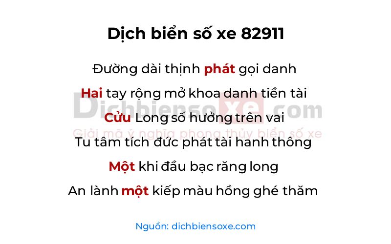 Dịch thơ biển số 82911
